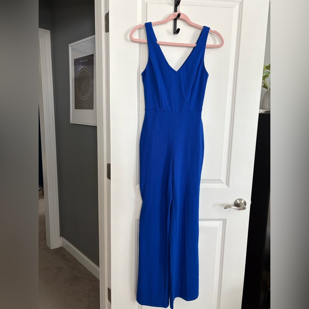 Elegant royal Blue Sleeveless long pant romper
